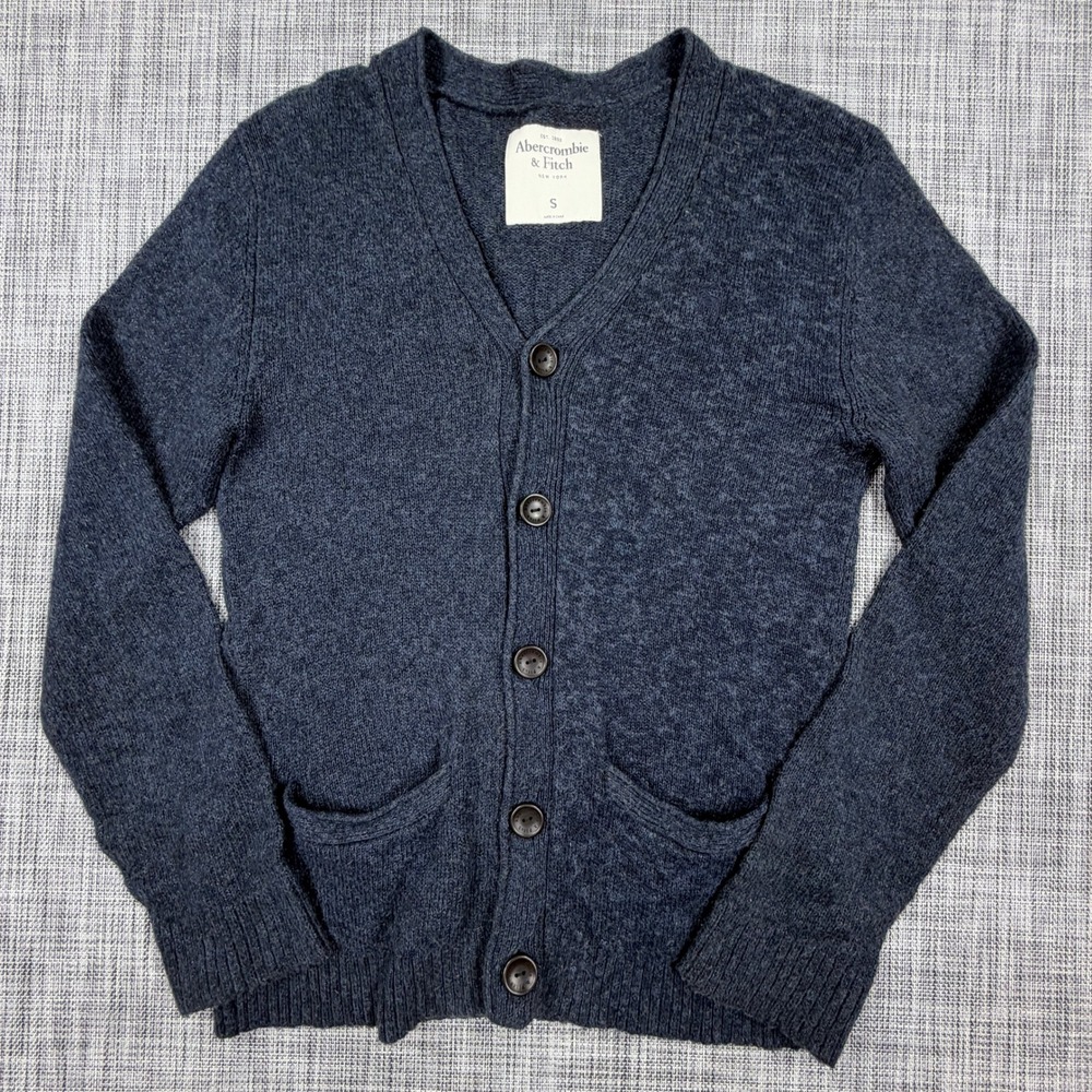 Abercrombie & Fitch Mens Cardigan S Navy Cotton Blend V Neck Button Sweater